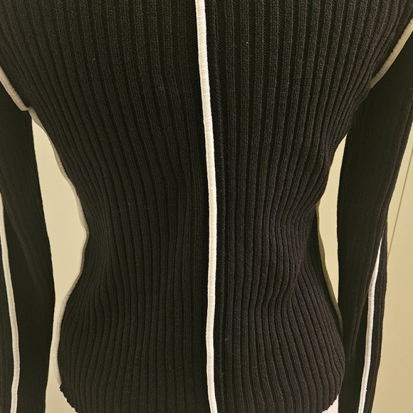 Brand New Commense Black Contrast Piping Ribbed Long Sleeve Top Sweater Wmn's L - Picture 6 of 6